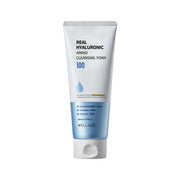 ProtoClinical k-beauty WELLAGE Real Hyaluronic Amino Cleansing Foam 150ml single upright cleansing foam tube in pale blue packaging on a light background.