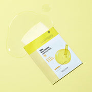 ProtoClinical k-beauty WELLAGE Real Vita Toning Ampoule Mask Sheet 20ml X 10P yellow mask sheet detail graphic with pale panels and a centered layout