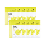 ProtoClinical k-beauty WELLAGE Real Vita Toning Ampoule Mask Sheet 20ml X 10P square mask sheet packshot with bright yellow center panel and pale cream edges