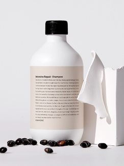 ProtoClinical k-beauty vertical taupe beauty graphic with soft pale side panels on a light background.