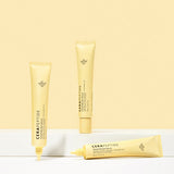 ProtoClinical k-beauty [so natural] Cera Peptide Ceramide Eye Serum 30ml single pale yellow bottle-style package centered on a warm yellow background