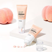 ProtoClinical k-beauty [so natural] Selfie Blur Primer 30ml shown as a warm beige primer package centered on a light background with dark brown upper corners and pale aqua lower accents