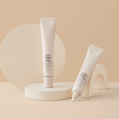 ProtoClinical k-beauty [so natural] SO Vegan Calming BB Cream 30ml single upright beige-gray BB cream package centered on a warm beige background