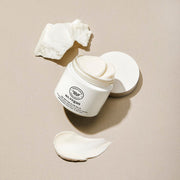 ProtoClinical k-beauty warm beige beauty graphic with a soft charcoal horizontal center on a pale background.