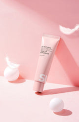 ProtoClinical k-beauty [so natural] Tone Up Sun Cream 50ml SPF50+ PA++++ single upright pink sun cream tube on a light background.