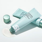 ProtoClinical k-beauty soft aqua beauty graphic with a muted mauve diagonal form on a pale background.