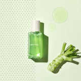 ProtoClinical k-beauty [so natural] Wasabi Pore Focus Ampoule 80ml single upright green ampoule bottle beside a dark green carton on a pale green and cream background