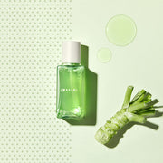 ProtoClinical k-beauty [so natural] Wasabi Pore Focus Ampoule 80ml single upright green ampoule bottle beside a dark green carton on a pale green and cream background
