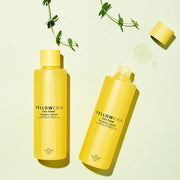 ProtoClinical k-beauty [so natural] Yellow Cica Toner 260ml shown in multiple vertical yellow package views on a pale cream background with blue corners