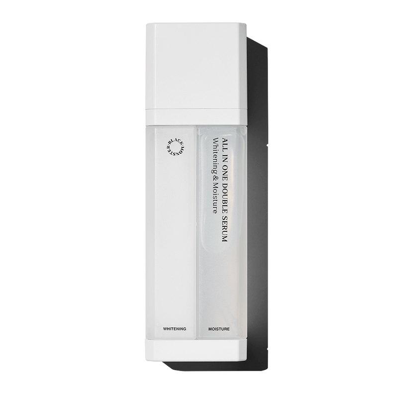 BLACK MONSTER All In One White Double Serum 150ml by ProtoClinical displayed in a centered product packshot on a white background, highlighting the branded double serum bottle for a k-beauty men's skincare routine.