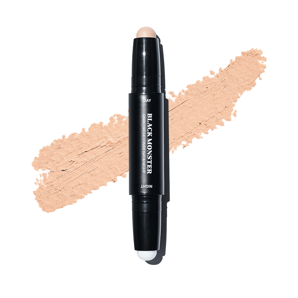 ProtoClinical k-beauty BLACK MONSTER Dark Circle Cover Day & Night single upright taupe gray package centered on a light background with warm beige side panels