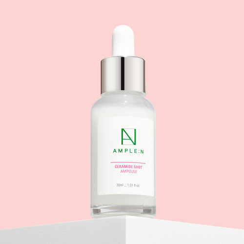 ProtoClinical k-beauty pastel peach beauty graphic with a soft mint accent on a light background.