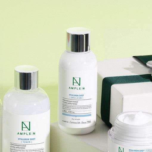 ProtoClinical k-beauty pale yellow and gray beauty graphic on a light background.