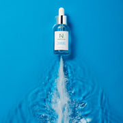 ProtoClinical k-beauty blue-toned beauty graphic with vertical teal panels.