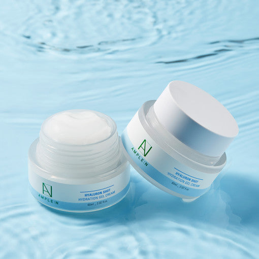 AMPLE:N Hyaluron Shot Hydration Gel Cream 60ml by ProtoClinical presented in polished gel cream packaging on a clean white background, highlighting the product label for a k-beauty skincare routine.