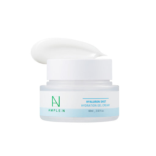 AMPLE:N Hyaluron Shot Hydration Gel Cream 60ml by ProtoClinical shown in a front-facing gel cream product packshot on a clean white background, highlighting the cream container and packaging for a k-beauty skincare routine.