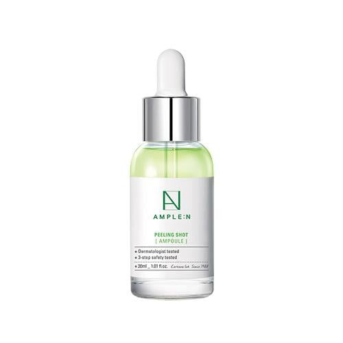 AMPLE:N Peeling Shot Ampoule 30ml by ProtoClinical displayed in retail ampoule packaging on a white background, highlighting the bottle and label details for a k-beauty skincare routine.