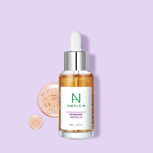 AMPLE:N Peptide Shot Ampoule 2X 30ml by ProtoClinical shown in front-facing ampoule packaging on a clean white background, highlighting the bottle and branded details for a k-beauty skincare routine.