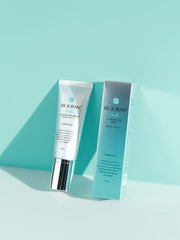 ProtoClinical k-beauty aqua beauty graphic with a small lavender and green accent on a light background.