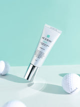 ProtoClinical k-beauty teal and lavender beauty graphic with soft green accents on a light background.