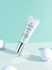 ProtoClinical k-beauty teal and lavender beauty graphic with soft green accents on a light background.