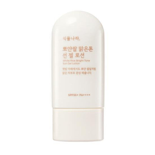 ProtoClinical k-beauty Shingmulnara White Rice Bright Tone Sun Gel Lotion 60ml SPF50+ PA++++ multiple warm gold and honey-toned gel lotion packages arranged side by side on a golden background.