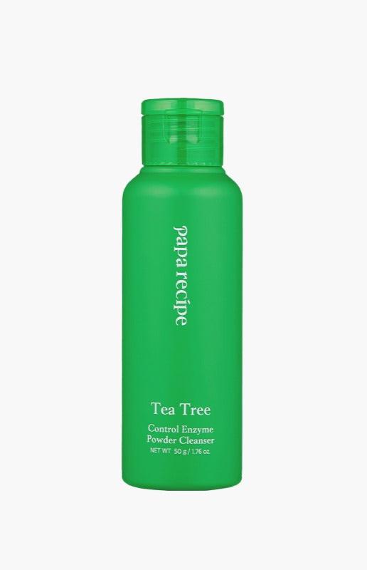 ProtoClinical k-beauty papa recipe Tea Tree Control Enzyme Powder Cleanser 50ml single upright green cleanser bottle centered on a pale background.