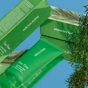 ProtoClinical k-beauty green beauty graphic with a bright teal center and a dark green right panel on a light background.
