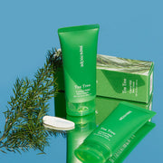 ProtoClinical k-beauty blue and green beauty graphic with a vivid green center on a soft blue background.