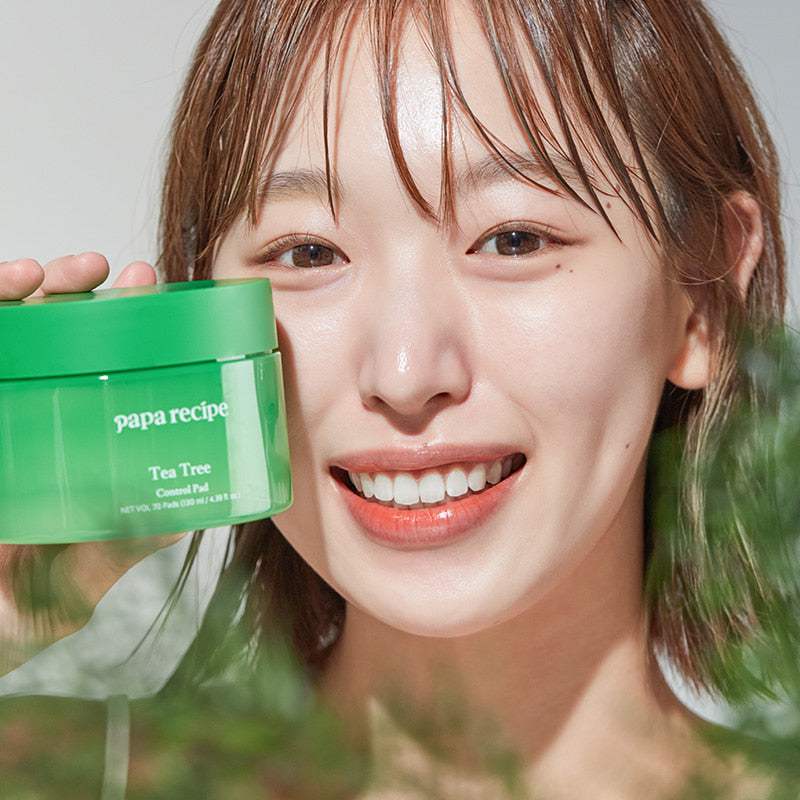 ProtoClinical k-beauty papa recipe Tea Tree Control Pad 130ml(70 Pads) single round toner pad jar packaging on a clean white background
