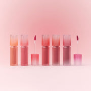 ProtoClinical k-beauty peripera Over Blur Tint 3.5g single rosy lip tint swatch with a soft blurred edge on a pale pink and beige background