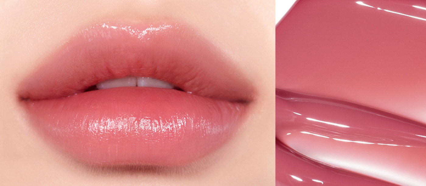 ProtoClinical k-beauty peripera PERIPERA Water Bare Tint single wide lip tint swatch in warm rosy-coral tones on a pale background