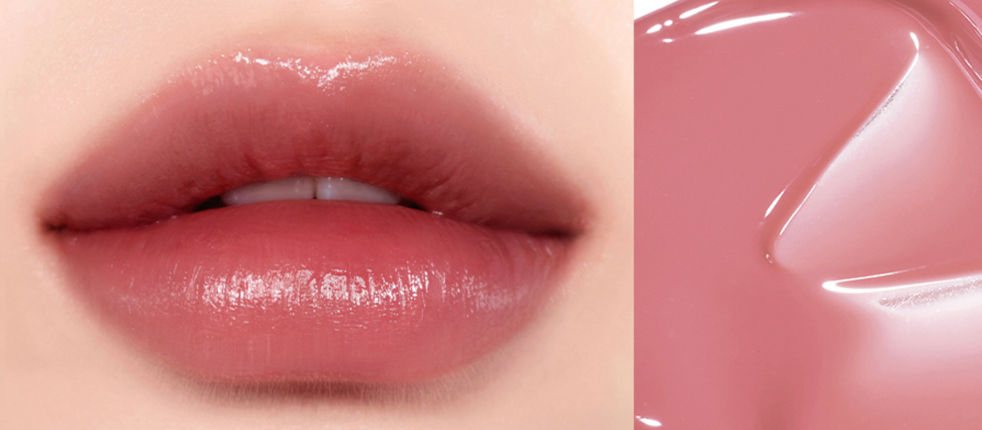 ProtoClinical k-beauty peripera PERIPERA Water Bare Tint single wide lip tint swatch in rosy taupe tones on a pale background