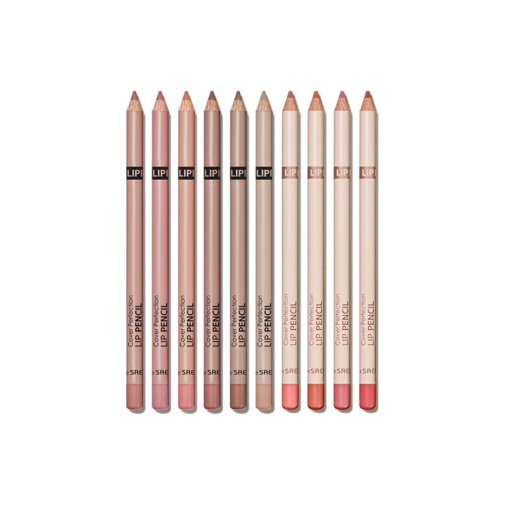 ProtoClinical k-beauty the SAEM Cover Perfection Lip Pencil 2g single beige lip pencil shown upright on a pale blue and white background