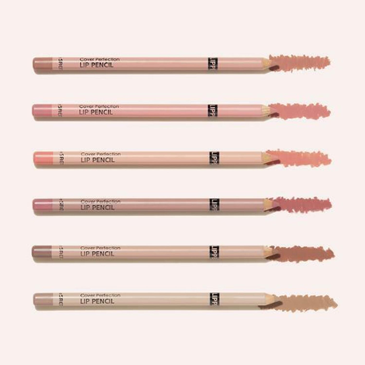 ProtoClinical k-beauty the SAEM Cover Perfection Lip Pencil 2g trio of pink rectangular packages arranged side by side on a light neutral background