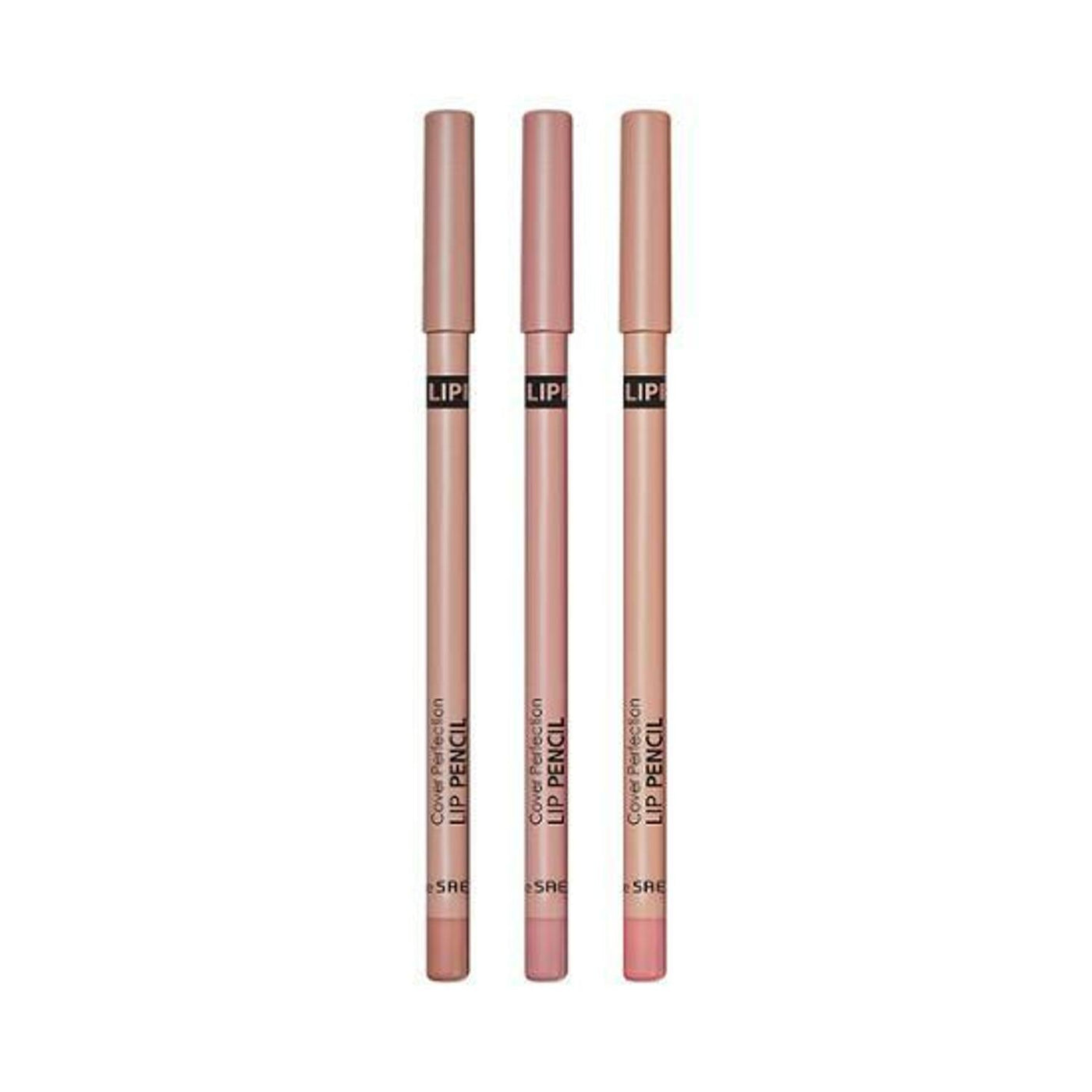 ProtoClinical k-beauty the SAEM Cover Perfection Lip Pencil 2g slim beige package standing upright on a pale blue and white background
