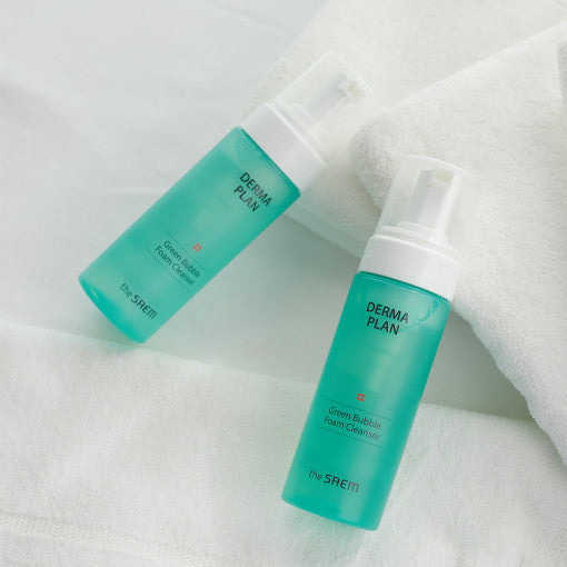 ProtoClinical k-beauty The SAEM Derma Plan Green Bubble Foam Cleanser 150ml single front-facing cleanser tube with a green label on a clean white background.
