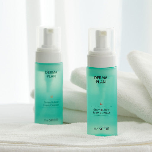 ProtoClinical k-beauty The SAEM Derma Plan Green Bubble Foam Cleanser 150ml single cleanser tube with a green label on a white background.