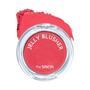 ProtoClinical k-beauty The SAEM Jelly Blusher 4.5g * 6 colors single deep pink blush compact centered on a pale aqua and white background