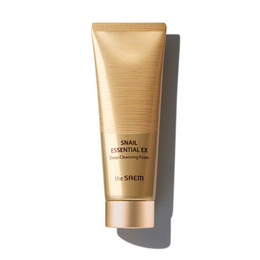 ProtoClinical k-beauty The SAEM Snail Essential Ex Deep Cleansing Foam 150g single front-facing cleanser tube on a clean white background.