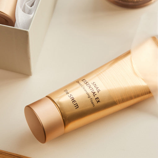 ProtoClinical k-beauty The SAEM Snail Essential Ex Deep Cleansing Foam 150g single front-facing cleanser tube with a visible label on a white background.