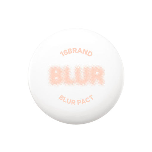ProtoClinical k-beauty 16BRAND Blur Pact 8g #SKIN BEIGE closed white round compact with peach lettering centered on a clean white background
