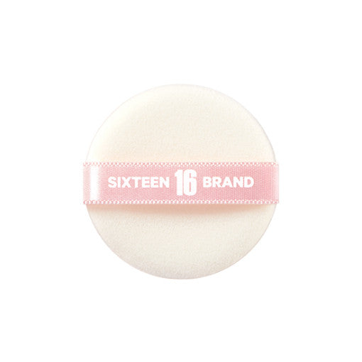 ProtoClinical k-beauty 16BRAND Blur Pact 8g #SKIN BEIGE round beige powder puff with a pink Sixteen Brand strap centered on a clean white background