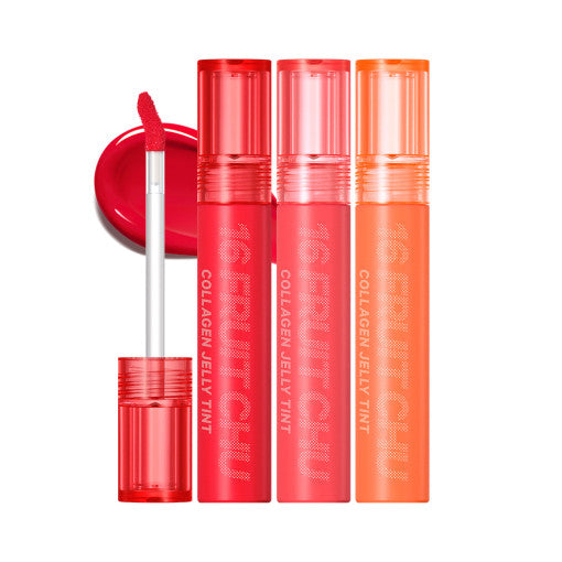 ProtoClinical k-beauty 16BRAND FRUIT-CHU COLLAGEN JELLY TINT (3colors) single square jelly lip tint package in a product packshot on a clean white background