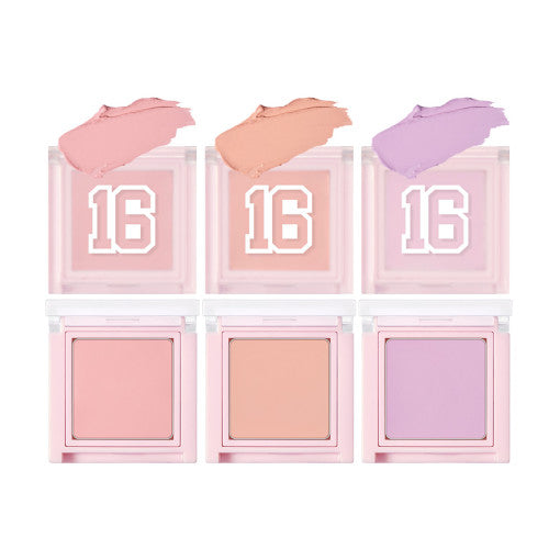ProtoClinical k-beauty 16BRAND MINI MINI BLUSHER (3colors) single mini blush compact in a square product packshot