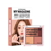 ProtoClinical k-beauty 16BRAND My Magazine Shadow Palette 7.5g (10colors) open rose pink eyeshadow palette beside its matching box on a clean white background