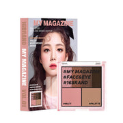 ProtoClinical k-beauty 16BRAND My Magazine Shadow Palette 7.5g (10colors) open rose pink eyeshadow palette beside its matching model-illustrated box on a white background
