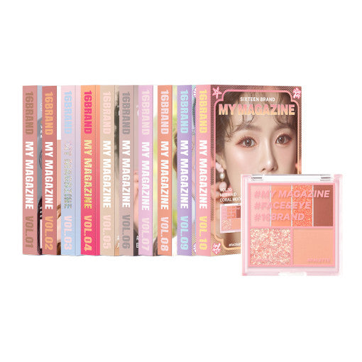 ProtoClinical k-beauty 16BRAND My Magazine Shadow Palette 7.5g (10colors) single eyeshadow palette packshot centered on a light background