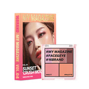 ProtoClinical k-beauty 16BRAND My Magazine Shadow Palette 7.5g (10colors) open rose pink eyeshadow palette beside its matching box on a clean white background