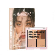 ProtoClinical k-beauty 16BRAND My Magazine Shadow Palette 7.5g (10colors) open rose pink eyeshadow palette beside its matching box on a clean white background